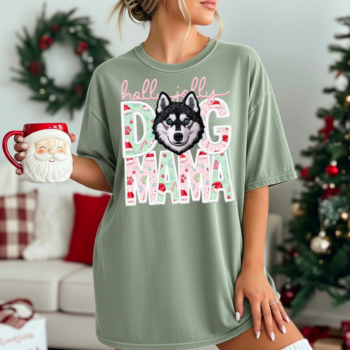 Husky Holly Jolly Dog Mama 115618 DTF Transfer