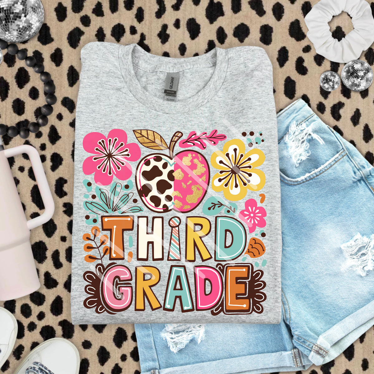 Third Grade Abstract Florals with Apple 110899 DTF Transfer