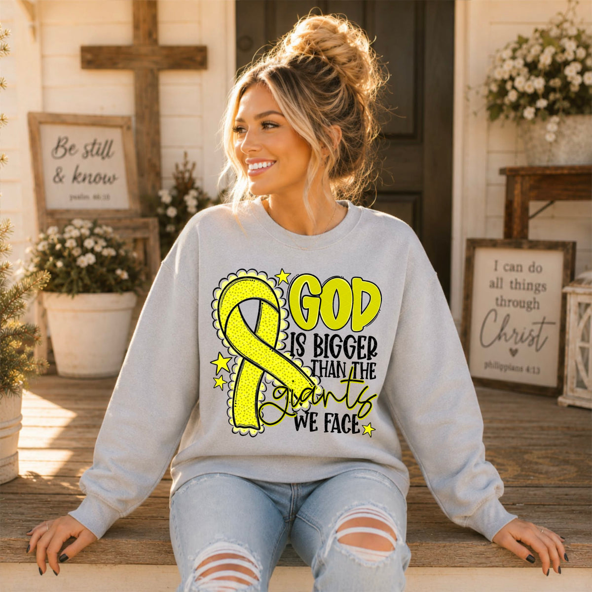 God is bigger than the giants we face YELLOW  ribbon (SDD) DTF Transfer
