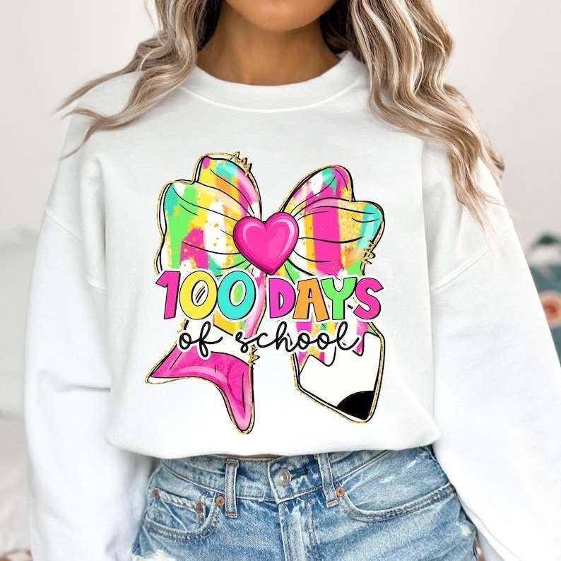 100 days of school colorful pencil bow 77636 DTF transfer