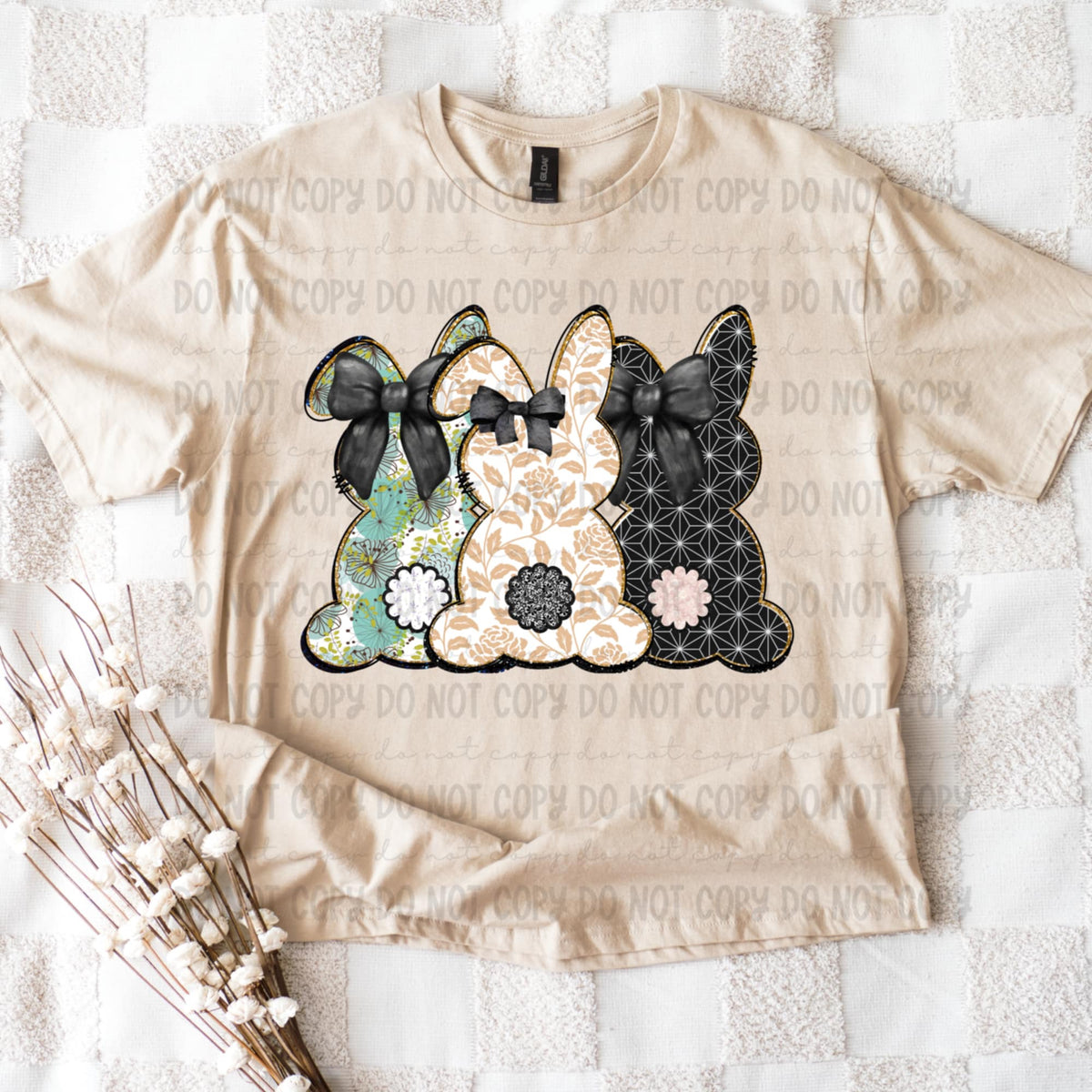 Green, tan, and black bunny trios (REVEL) 91190 DTF transfer