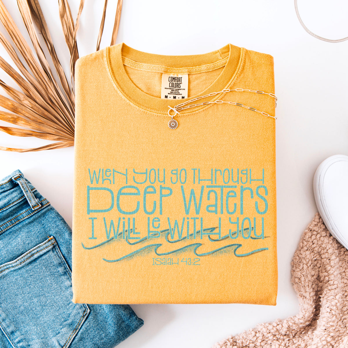 When you go through deep waters I will be with you blue font (SDD) 96004 DTF transfer