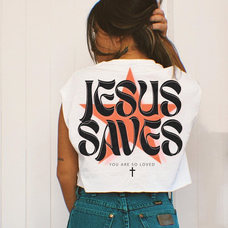 Jesus saves orange star Sunday Special DTF transfer