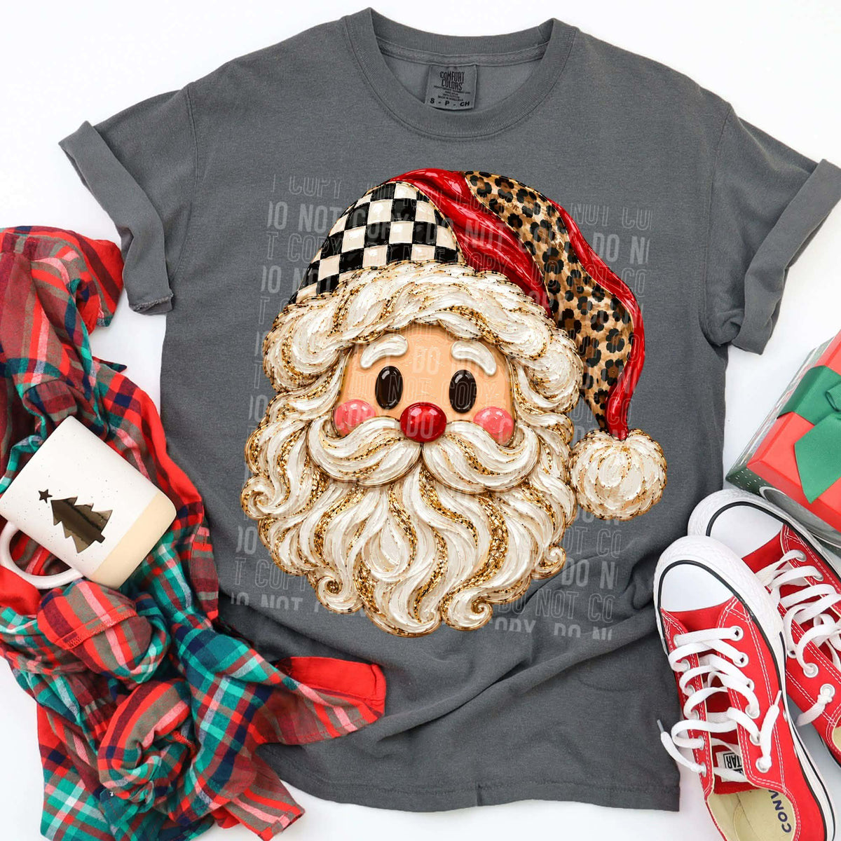 Santa checker and leopard hat Sunday Special DTF transfer