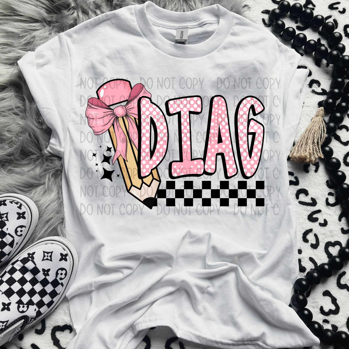 Diag pencil pink bow (SW) 58412 DTF transfer