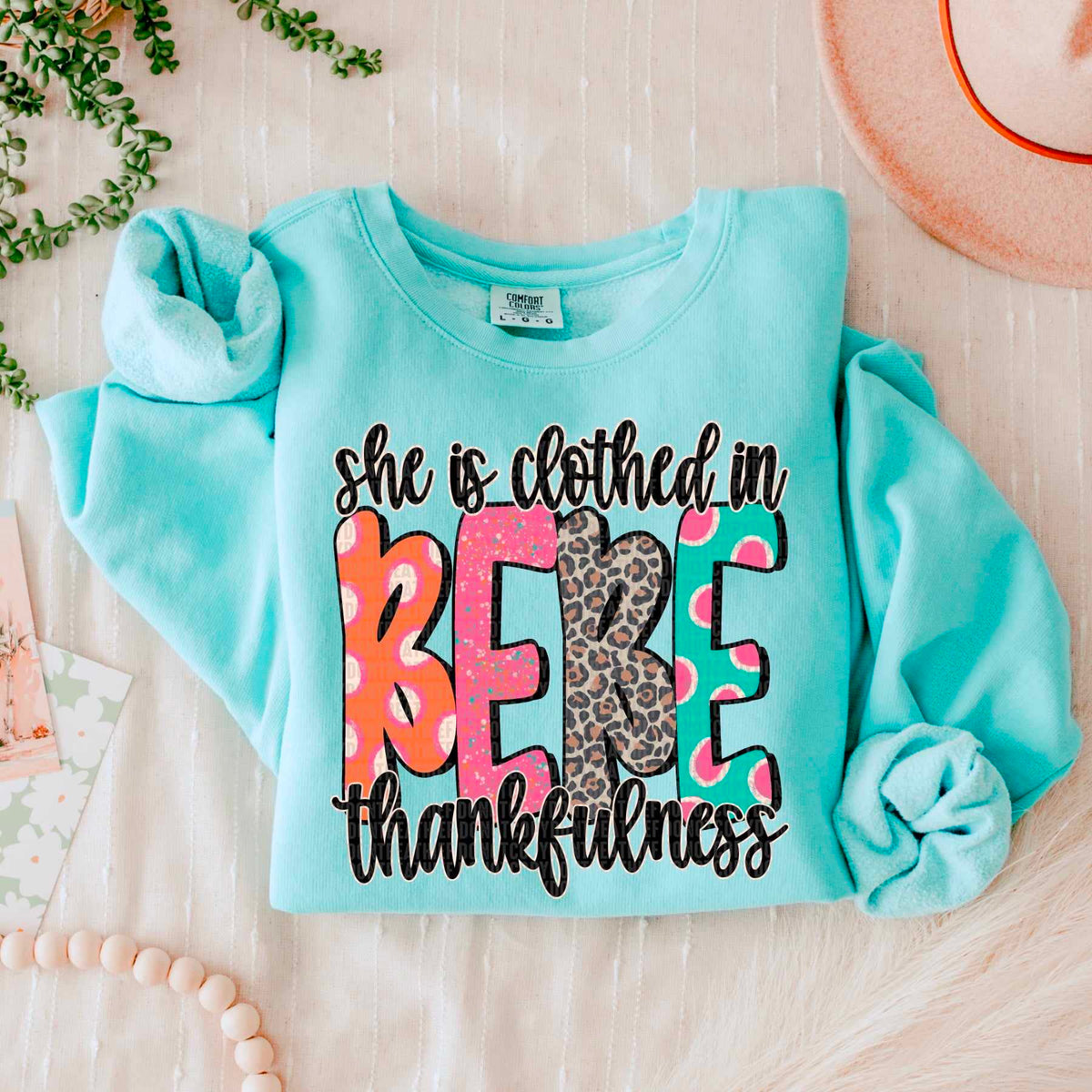 She is clothed in thankfulness Bebe 53356 DTF transfers