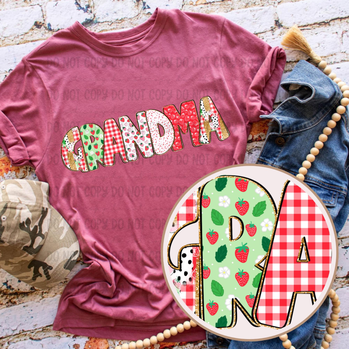 Grandma strawberry patterned 92547 DTF transfer
