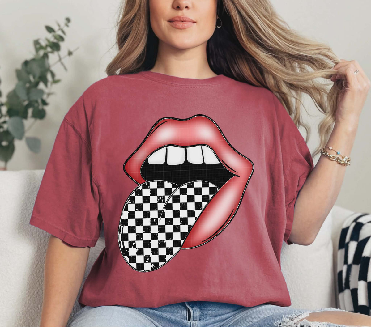 Tongue and checker lips (Linda) DTF Transfer