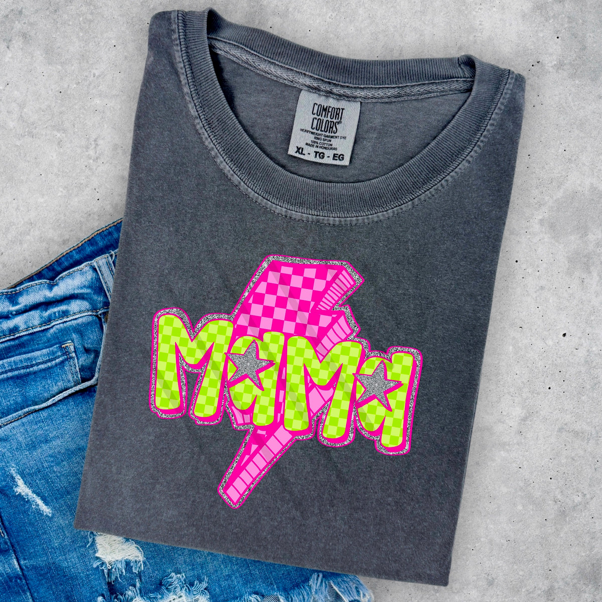 Mama Green and Pink checker bolt scarlow 110360 DTF transfer