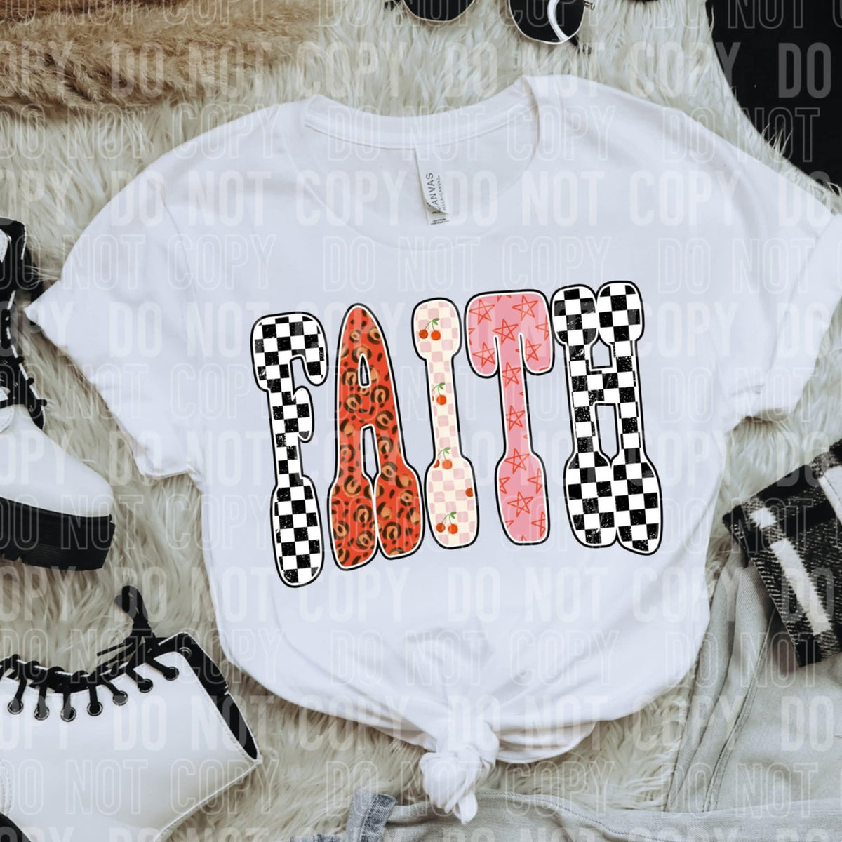 Faith checker cherry star letters SBB DTF transfer