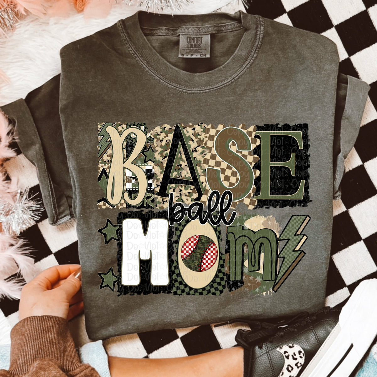 Baseball mom army green (virgo) DTF transfer