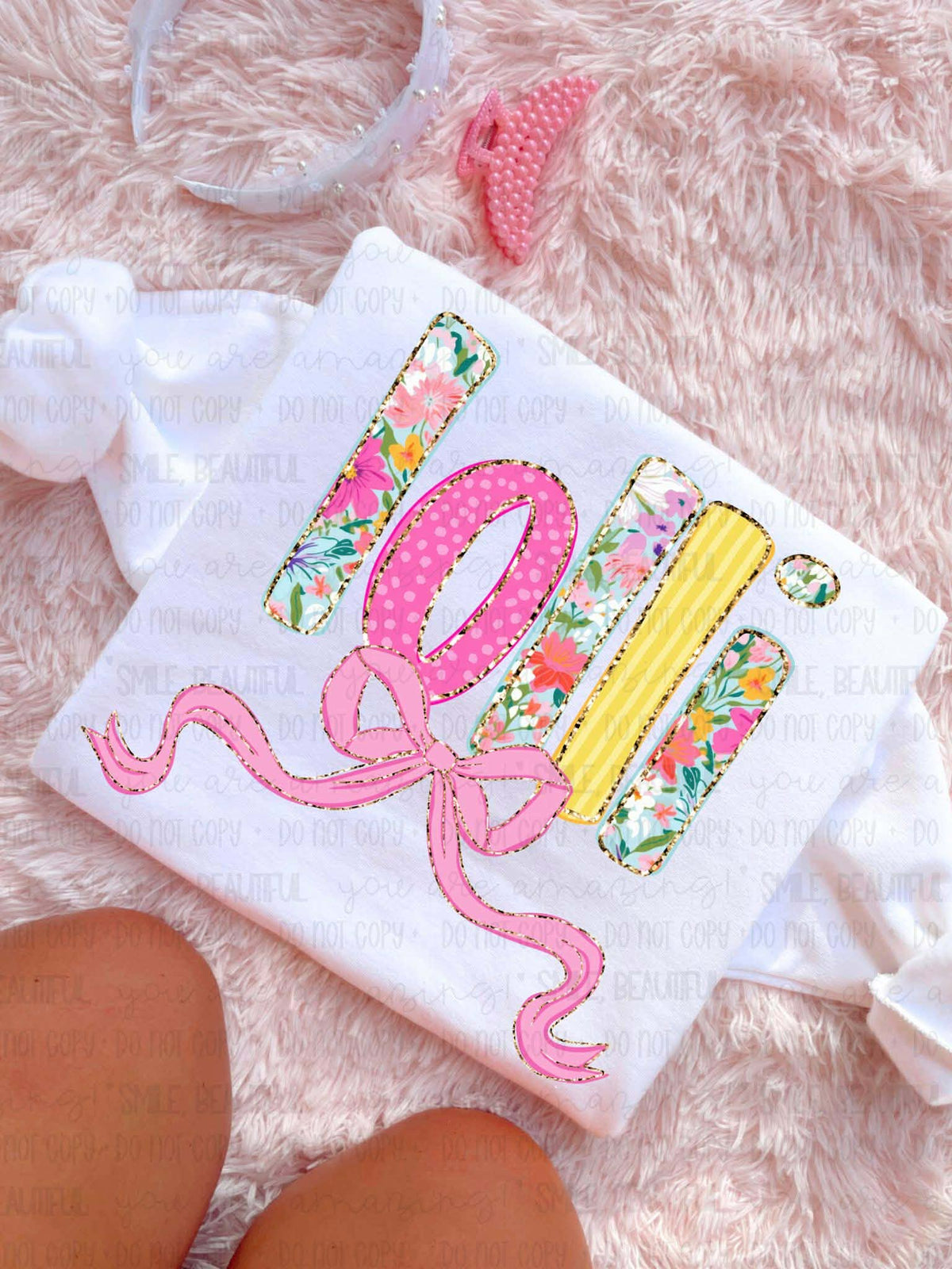 Lolli pinks and yellow patterns with bow (Carter) DTF Transfer