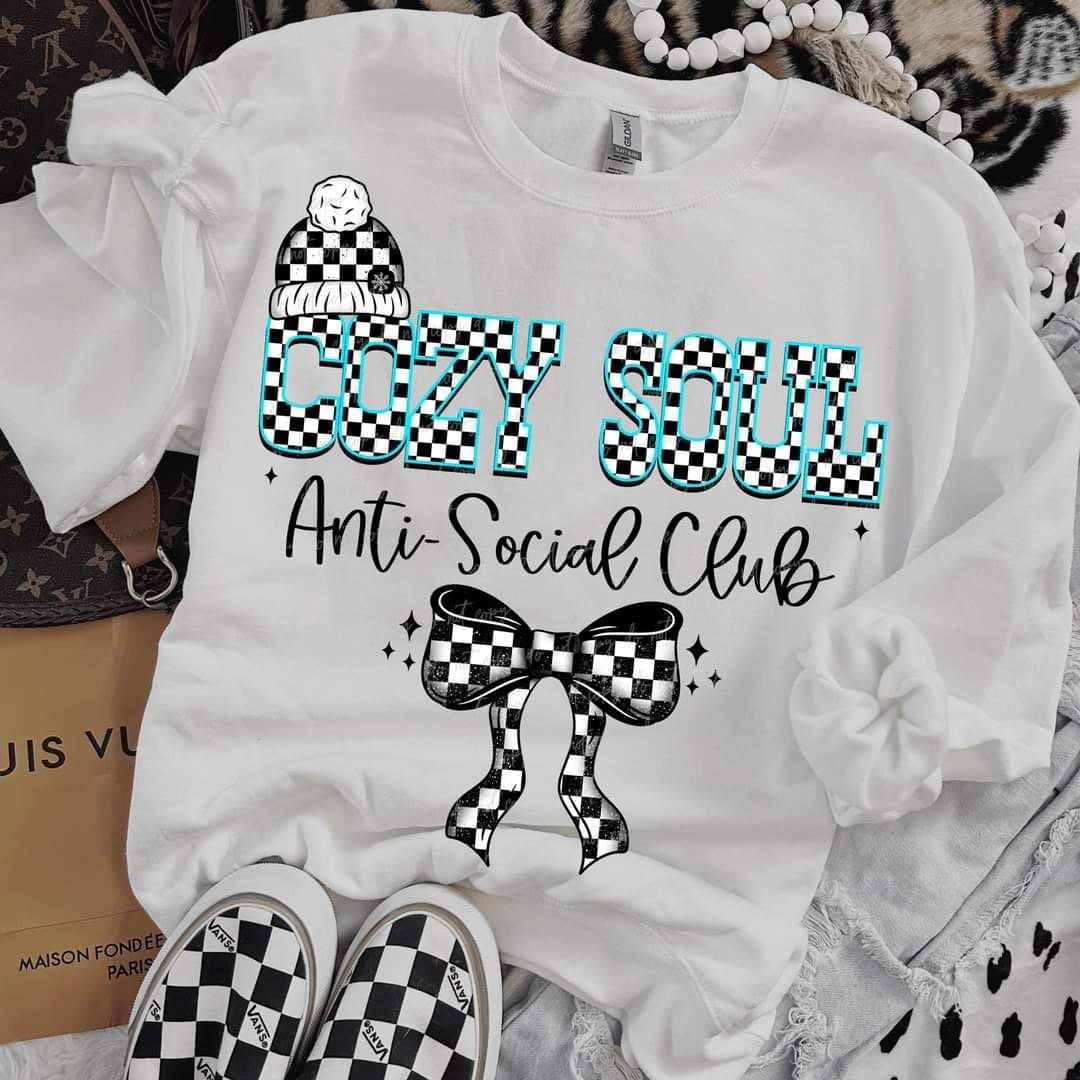 Cozy soul anti-social club blue outline (VIRGO) 70606 DTF transfer