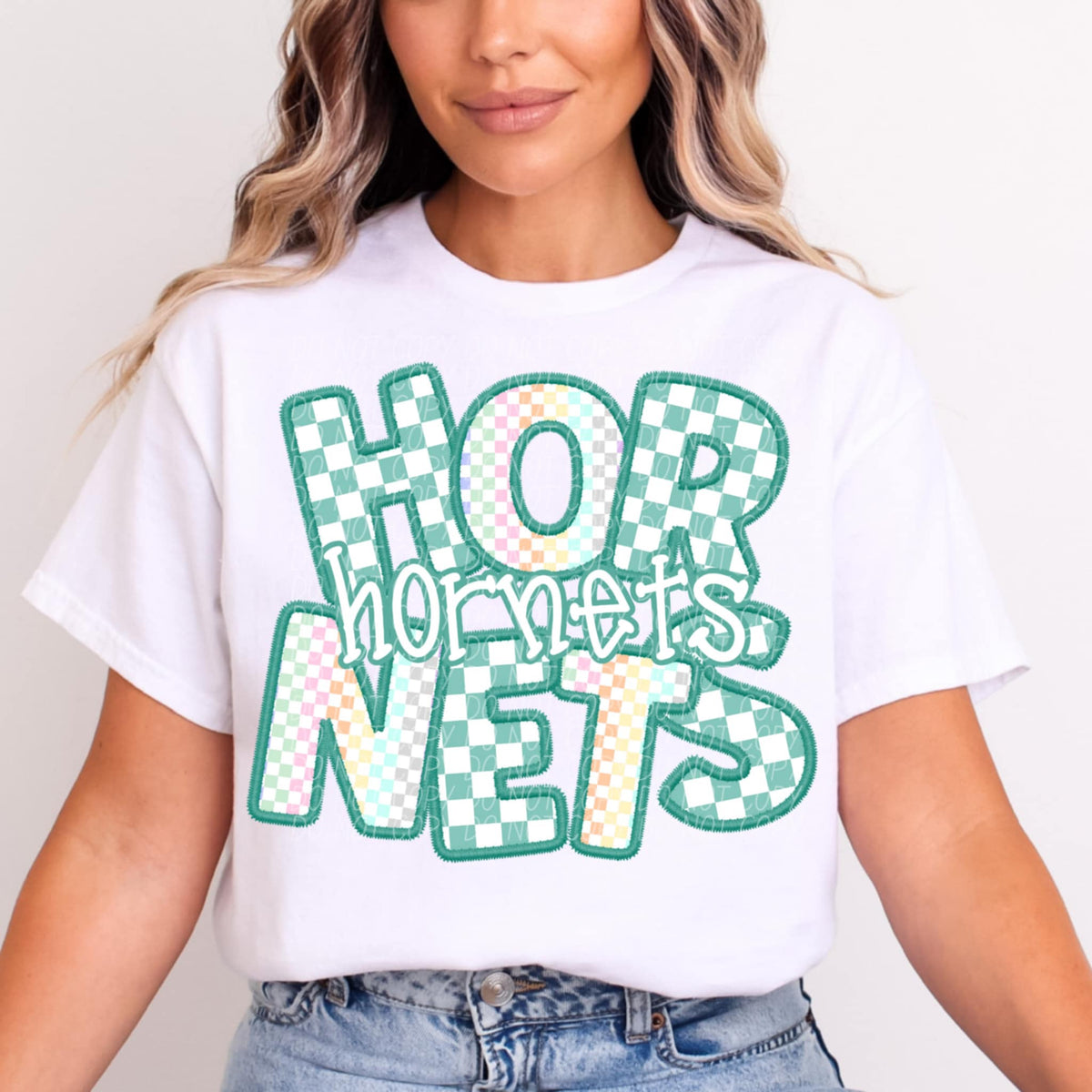 Hornets blue and colorful checkered (CITY) 85502 DTF transfer