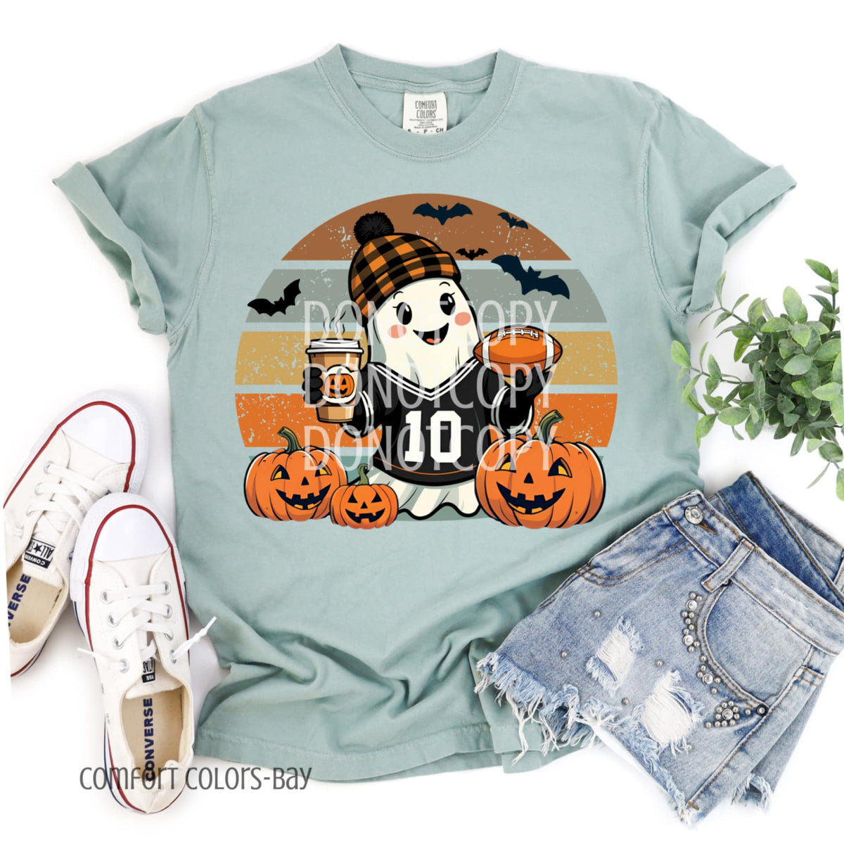 Football Ghost with plaid beanie and coffee CSG DTF transfer