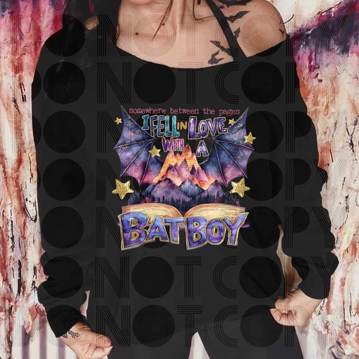 Somewhere between the pages I feel in love with a bat boy 73786 DTF transfer