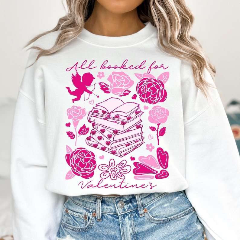All booked for valentines pink books 77705 DTF transfer