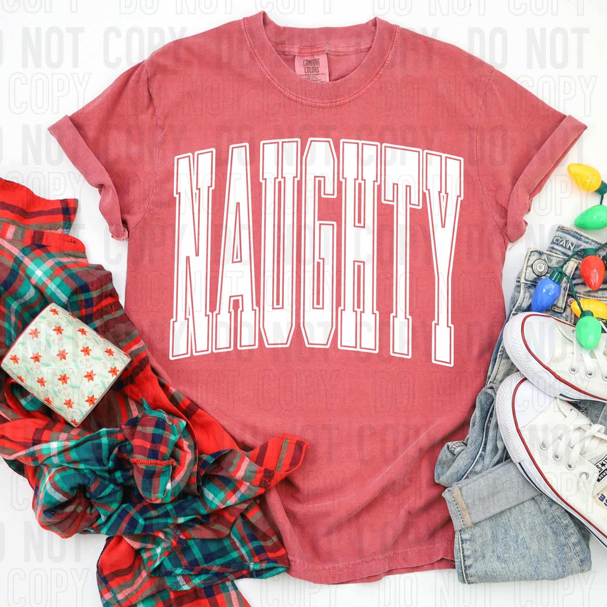 Naughty white varsity SBB DTF transfer