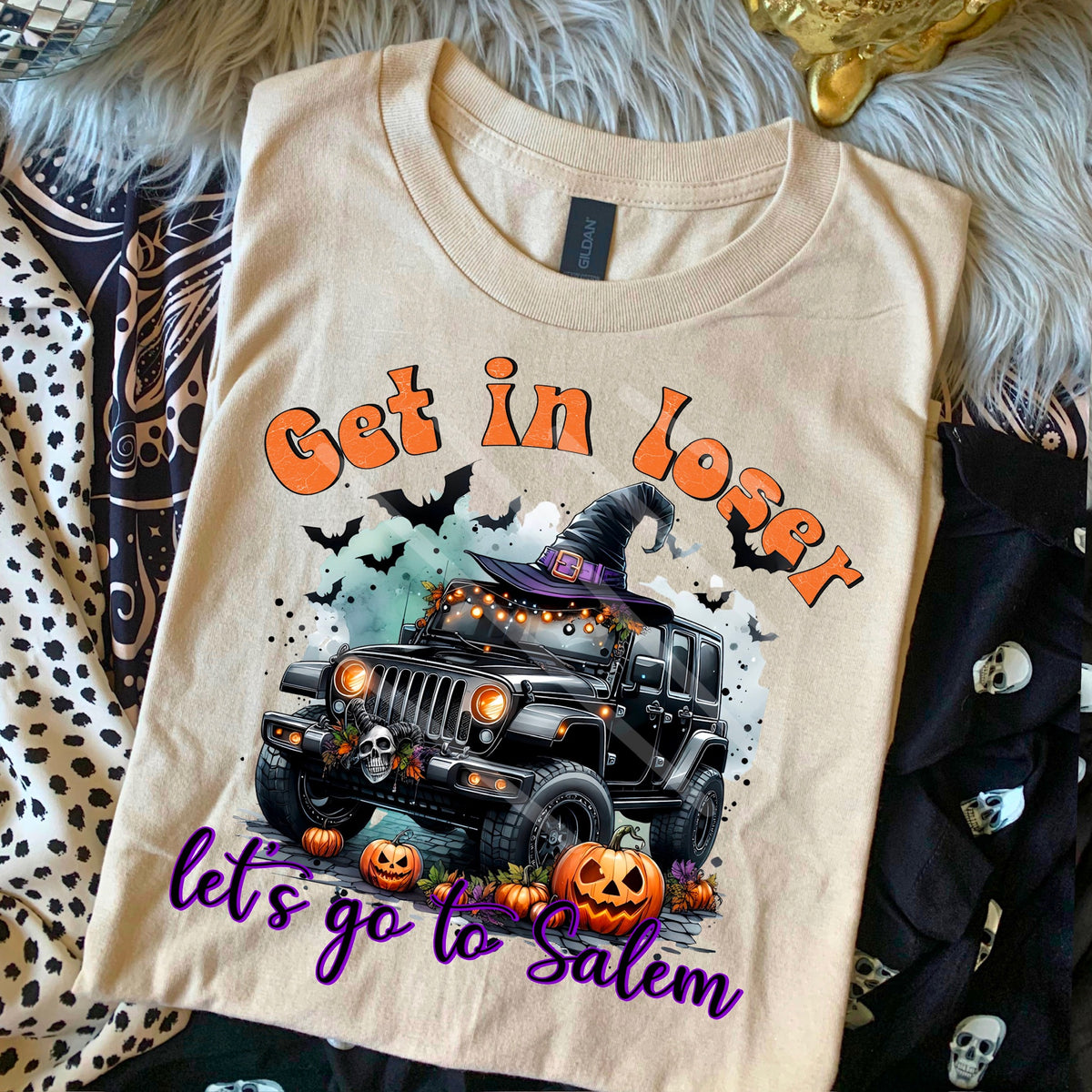 Get in loser let’s go to Salem black car 110760 DTF transfer