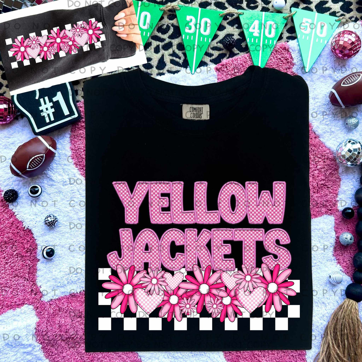 Yellow jackets pink checkered (caplinger) 77835 DTF transfer