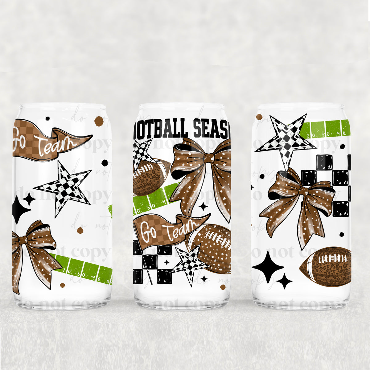 Football season with bow and green patches (CSC) UV DTF WRAP