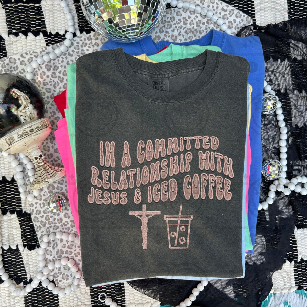 In a committed relationship with Jesus & coffee MAUVE (HW) 107916 DTF transfer