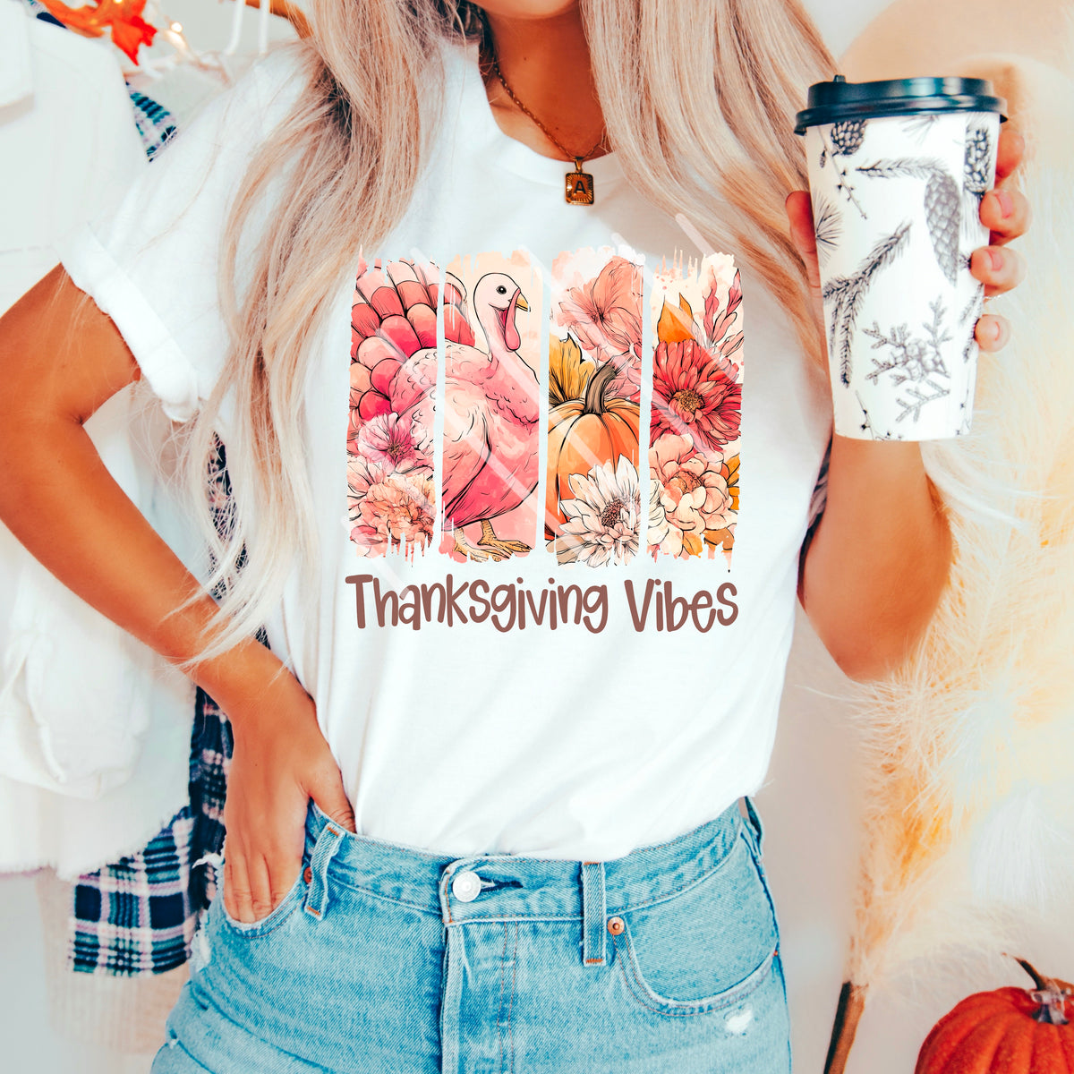 Thanksgiving Vibes Pink Brushstrokes DTF transfer