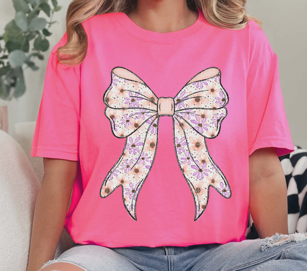 Purple and peach floral bow (Linda) DTF Transfer