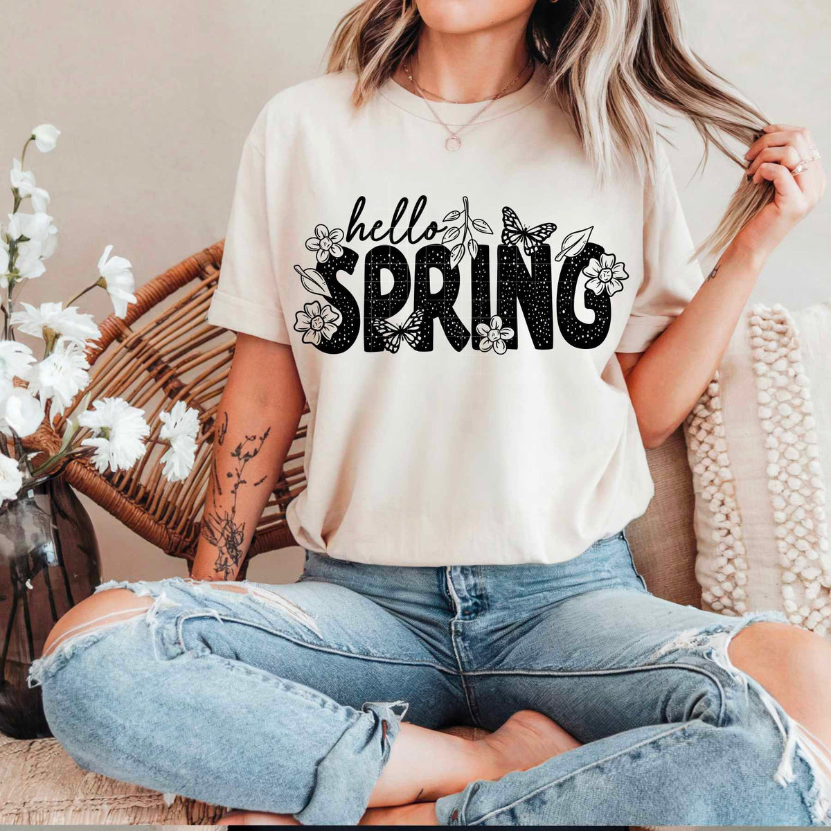 Hello spring BLACK (CSC) 84288 DTF transfer