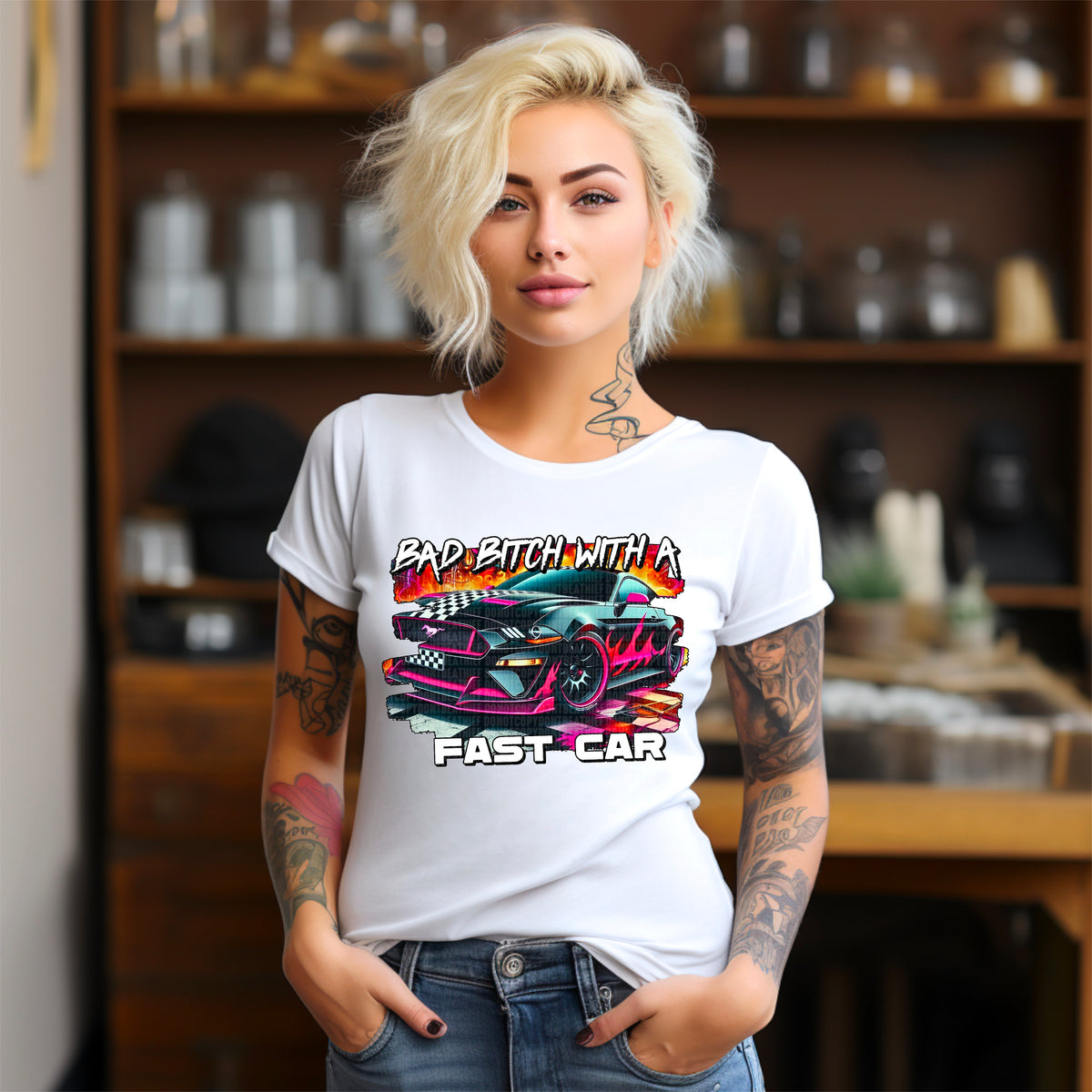 Bad bitch with a fast car 93718 DTF transfer