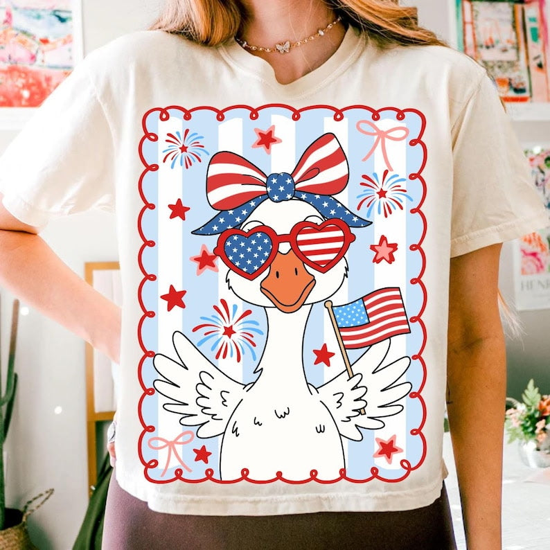 Patriotic goose with stripe frame Sunday Special DTF transfer
