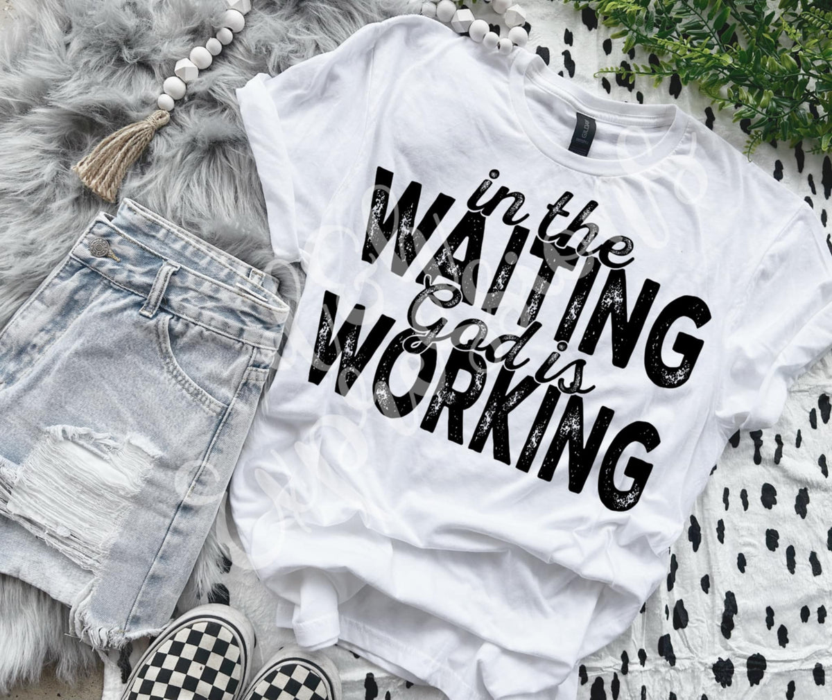 In the waiting god is working BLACK 94557 DTF transfer
