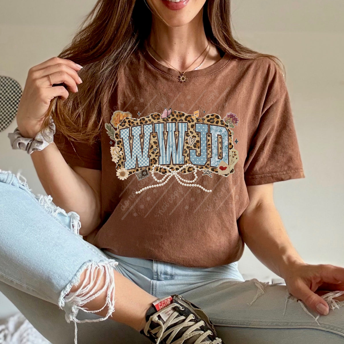 WWJD blue with leopard paper DTF Transfer
