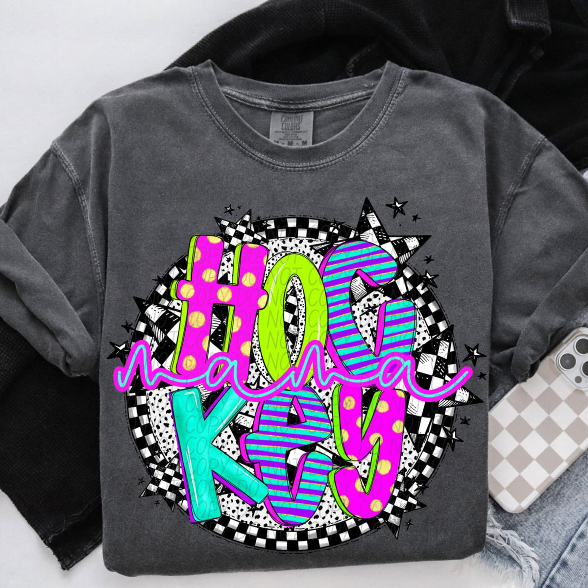 Hockey mama neon font circle (CITY) 91295 DTF transfer