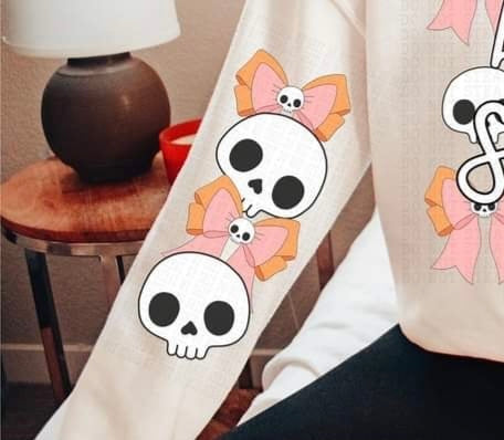 skulls and pink bows sleeve (DDD) 55189 DTF transfer