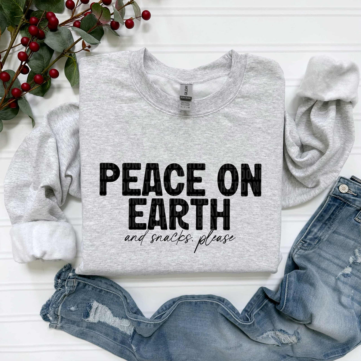 Peace on earth and snacks please BLACK (SDD) DTF Transfer