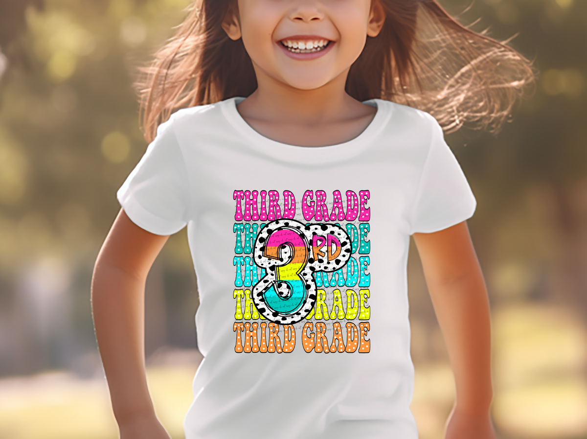 3rd grade repeat print polka and rainbow 49751 DTF transfer