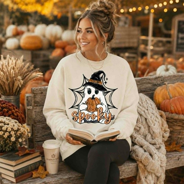 Spooky Ghost with witch hat and spider web (SDD) DTF Transfer