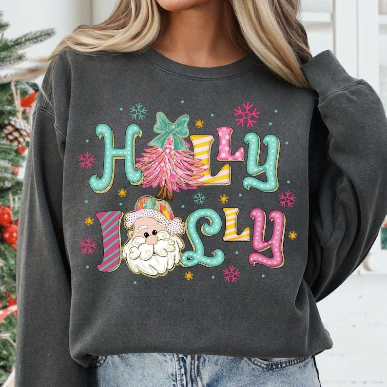 Holly jolly pastel with Santa 67931 DTF transfer