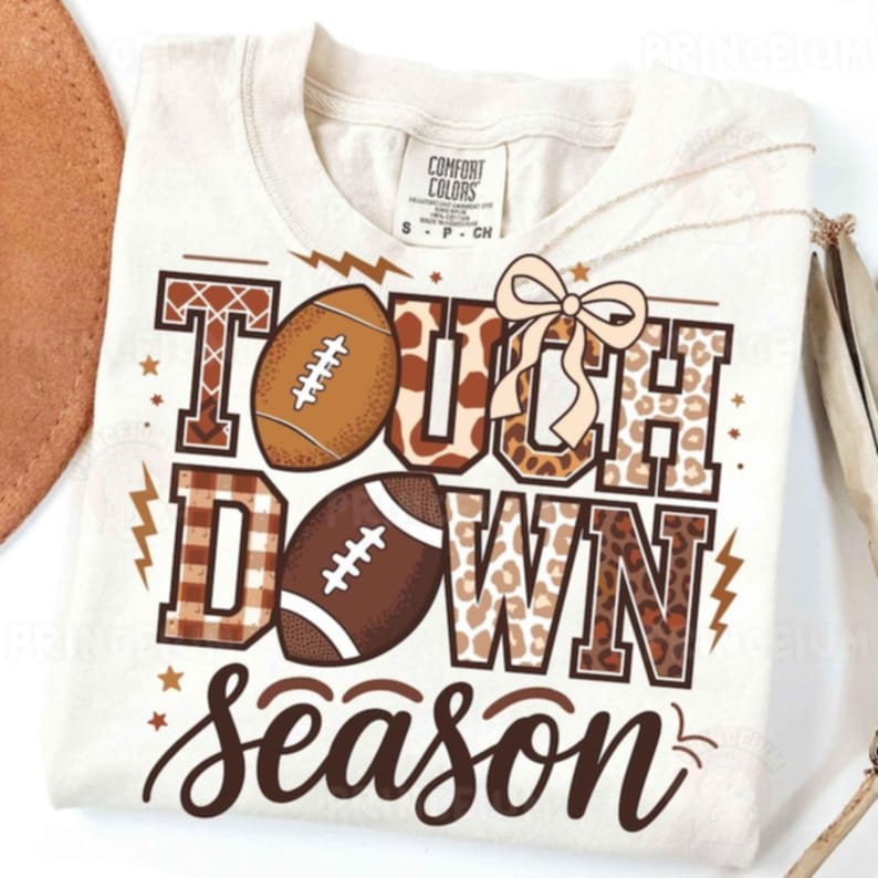 Touchdown Season Football Bow and lightning bolts 111176 DTF transfer