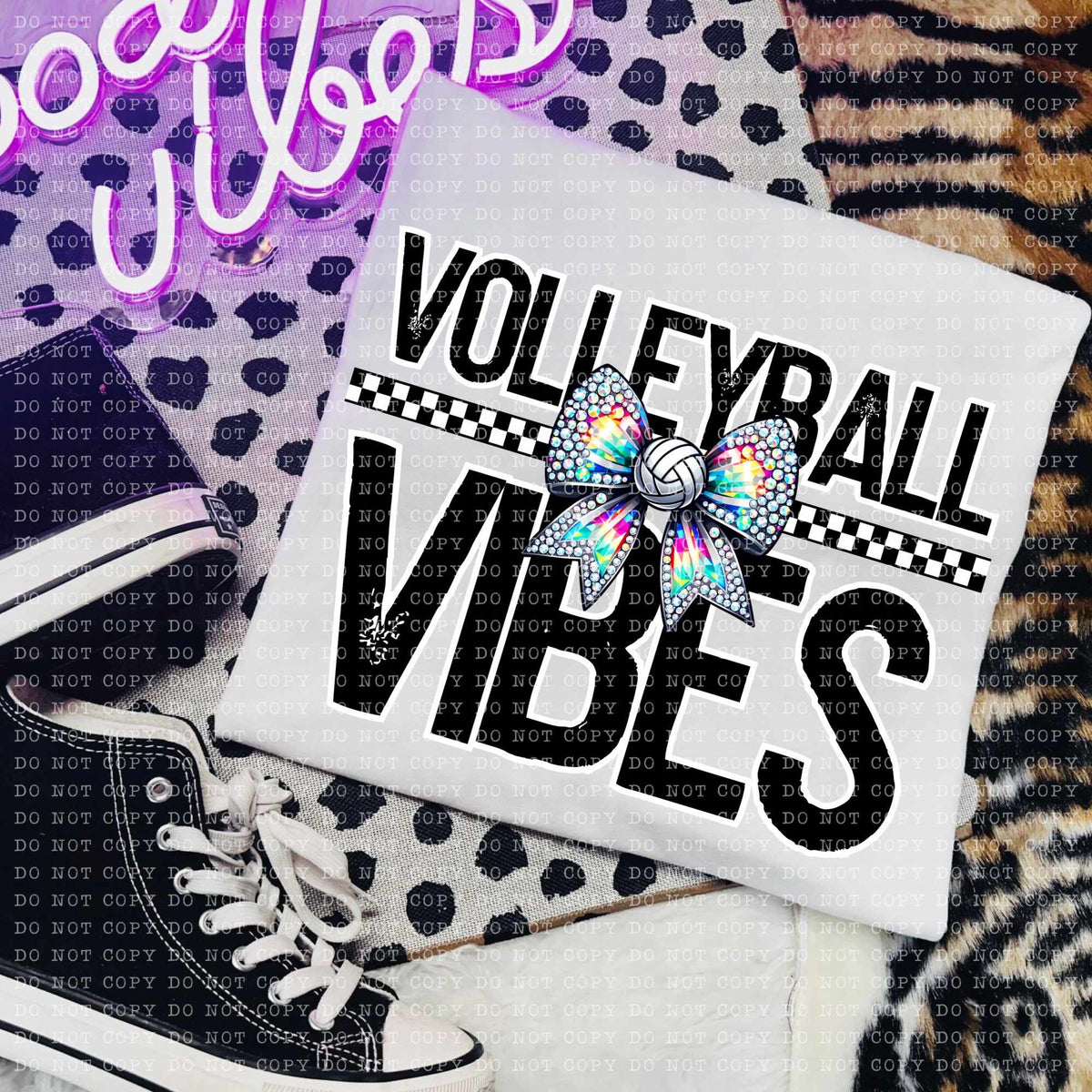Volleyball vibes rhinestone bow (ECHT) 58789 DTF transfer
