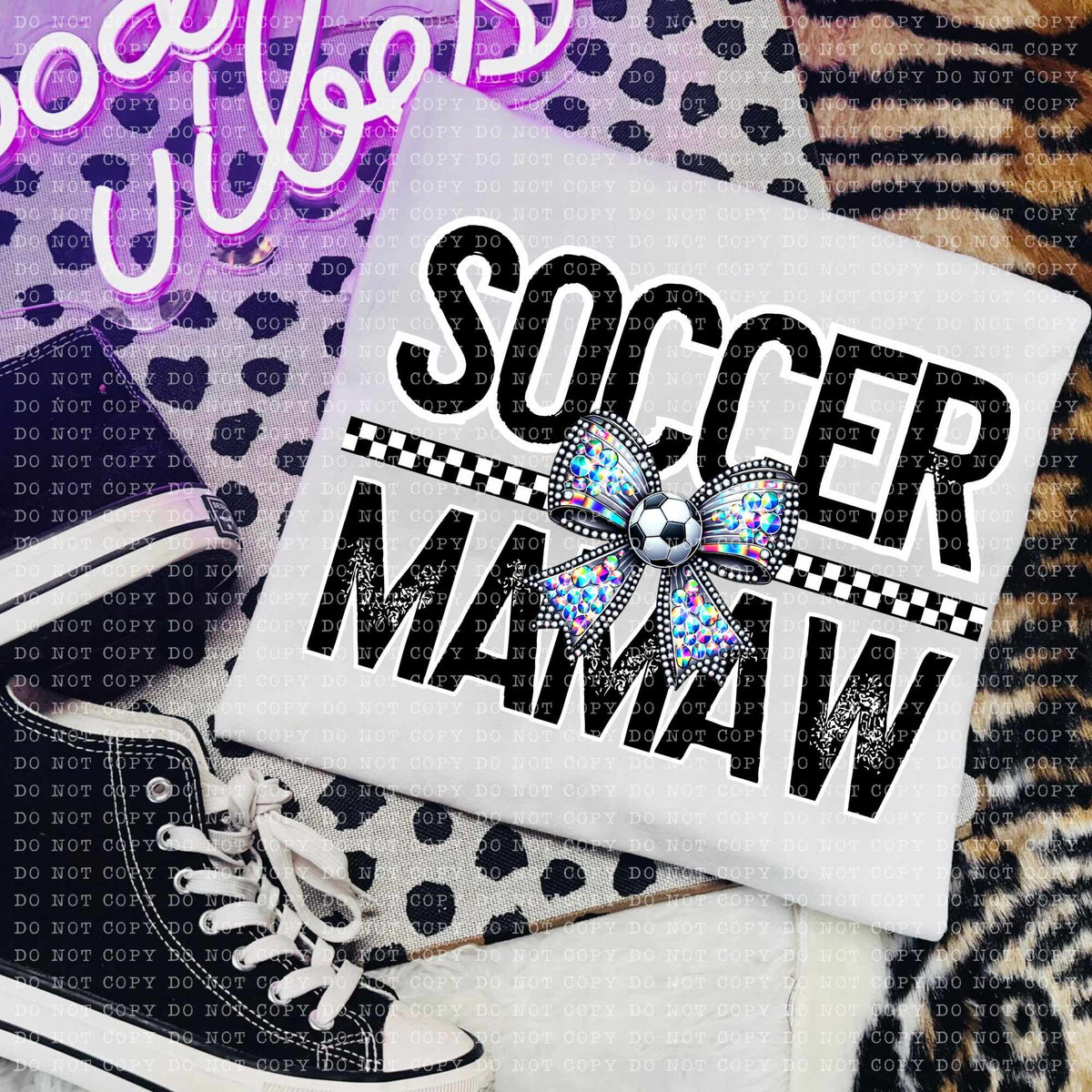 Soccer mamaw rhinestone bow (ECHT) 58804 DTF transfer