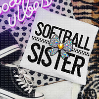 Softball sister rhinestone bow (ECHT) 58796 DTF transfer