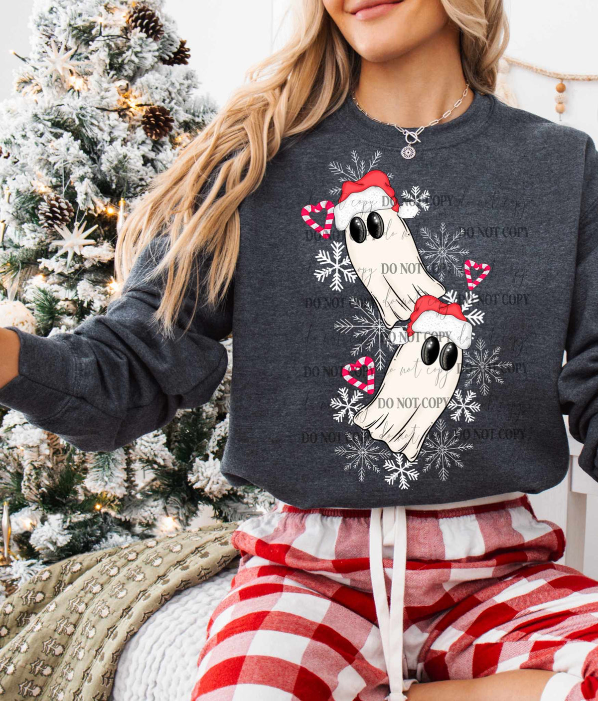 Christmas ghosts white snowflakes 62750 DTF transfer