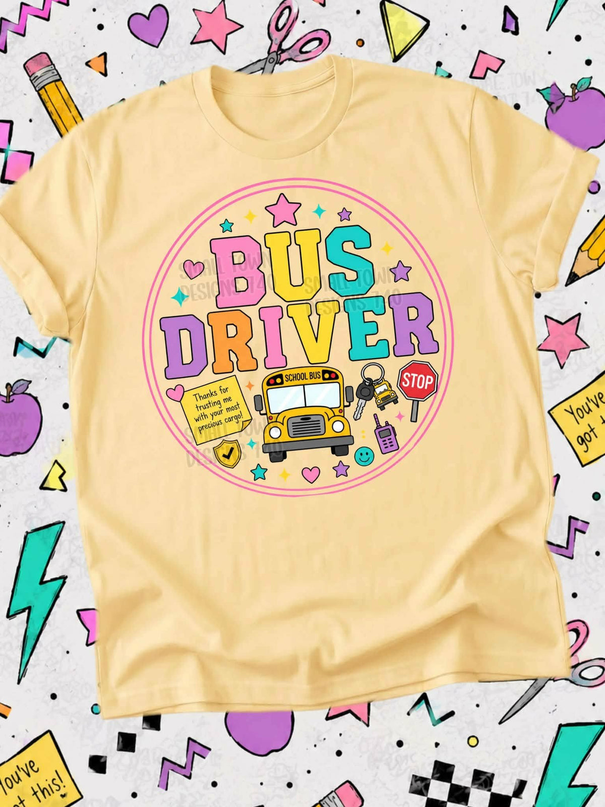 Bus Driver colorful circle with school supplies (STD) DTF Transfer