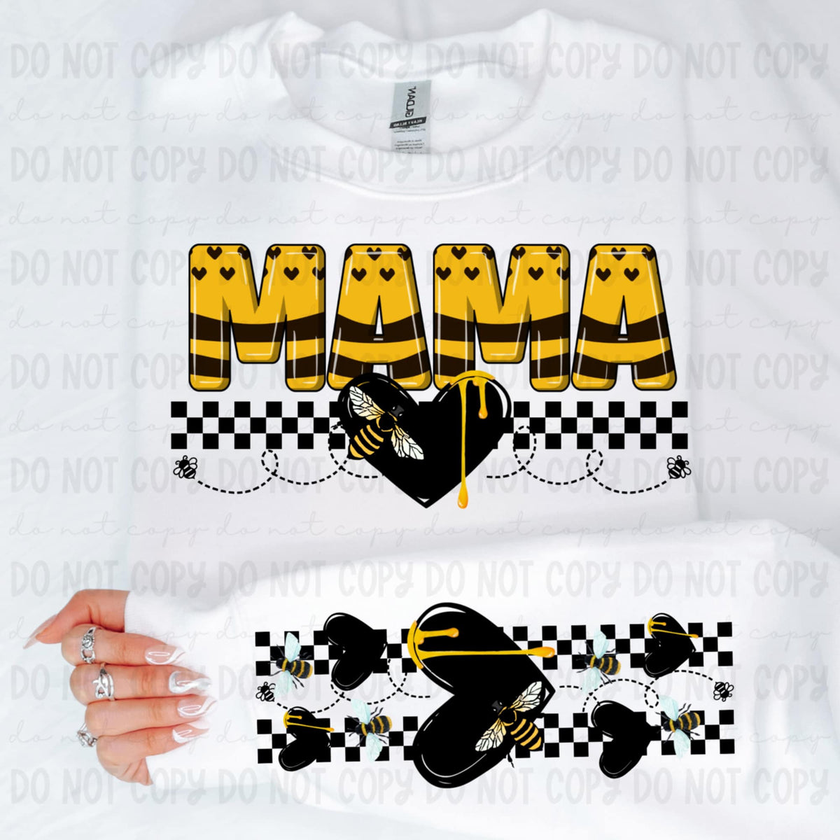 Mama honey bee patterned FRONT (REVEL) 91263 DTF transfer