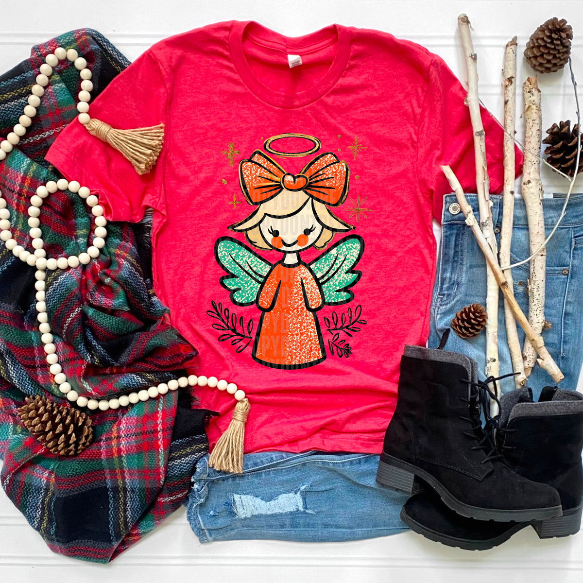 Angel (with face) and red bow 113353 DTF transfer