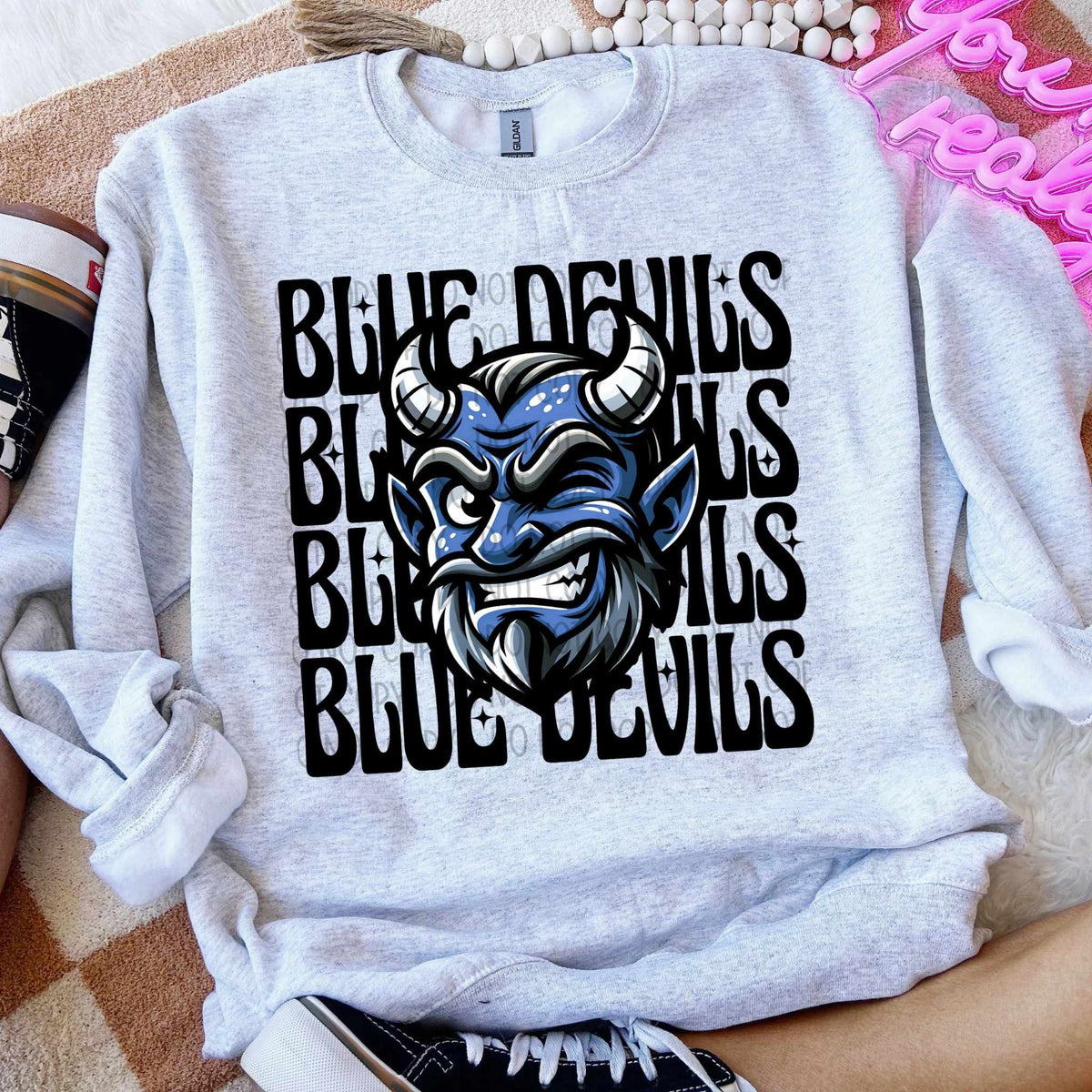 Blue Devils stacked Winking Mascot SWD 49179 DTF transfer