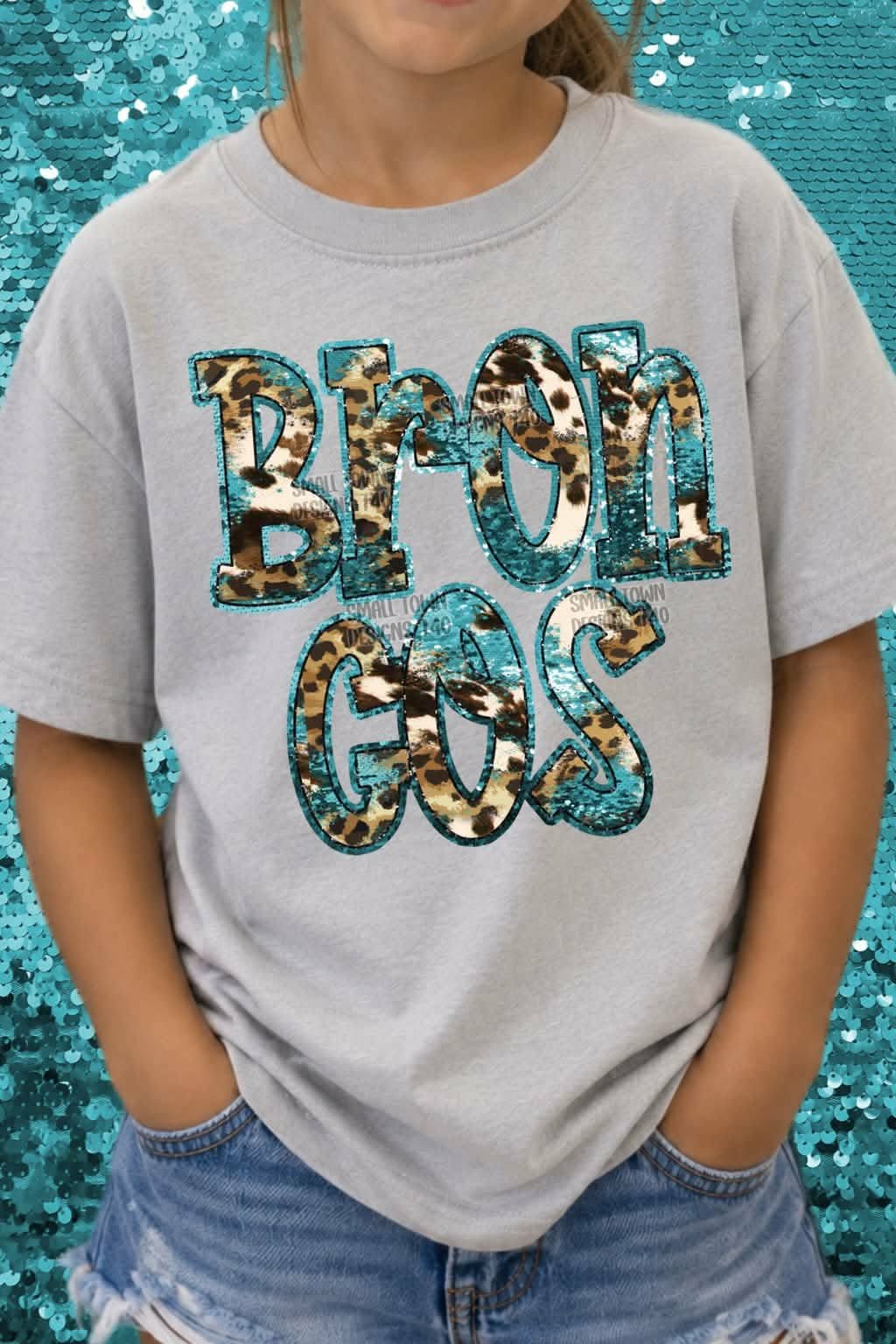 Broncos animal print blue sequin outline (STD) DTF transfer