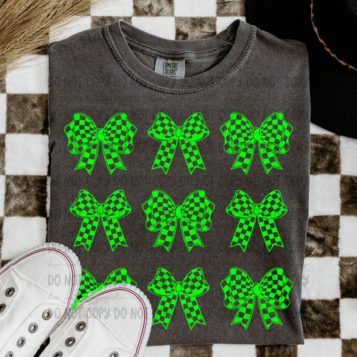 Green checkered bows (REVEL) 91230 DTF transfer